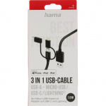 Hama Multi ladekabel 3-i-1 Sort 1,5m