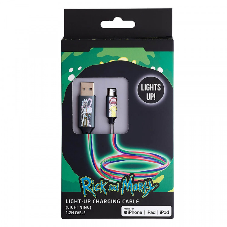 RICK&MORTY USB A til Lightning Light-Up 1,2m MFI Shock RICK&MORTY USB A til Lightning Light-Up 1,2m MFI Shock
