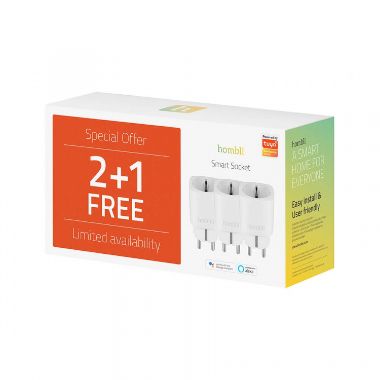 Hombli EU Smart Plug Promo Pack 2+1 Hvid Hombli EU Smart Plug Promo Pack 2+1 Hvid
