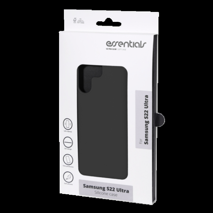 essentials Samsung Galaxy S22 Ultra silicone back cover,Black