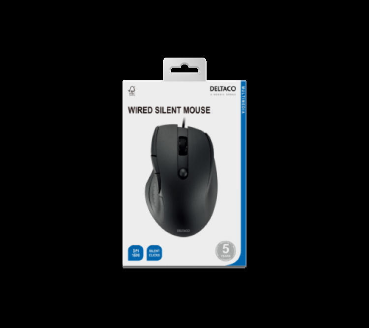 Deltaco Silent Wired Office mouse 5 buttons, 600-1200 DPI, black