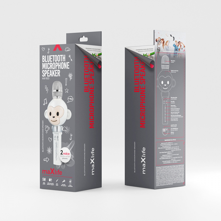 Maxlife Animal MX-100 - Bluetooth-karaokemikrofon med indbygget højttaler, hvid