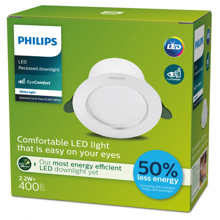 Philips LED Infälld spot Diamond Cut Ø105mm 2,2W 400lm 3000K Energiklass A Philips LED Infälld spot Diamond Cut Ø105mm 2,2W 400lm 3000K Energiklass A