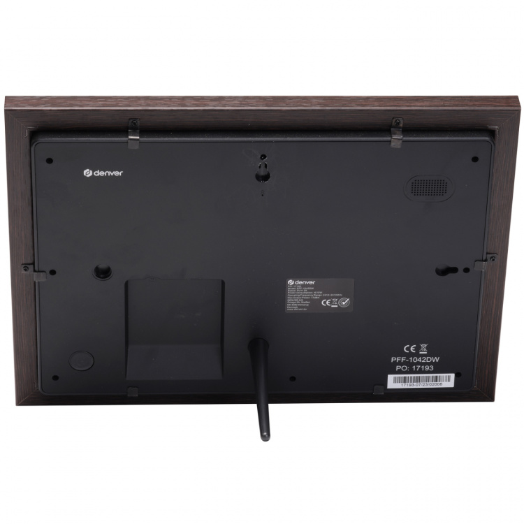 DENVER PFF-1042DW 10.1” digital Wi-Fi fotoram med FRAMEO programvara. Ram i mörkt trä.