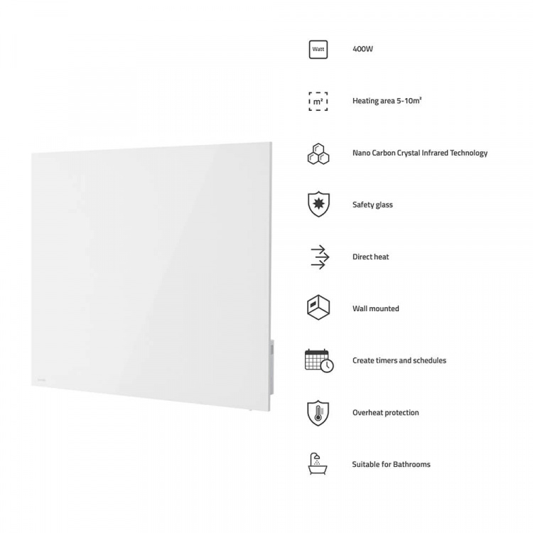 Hombli Smart Varmepanel Infrarød Glaspanel 400w Hvid