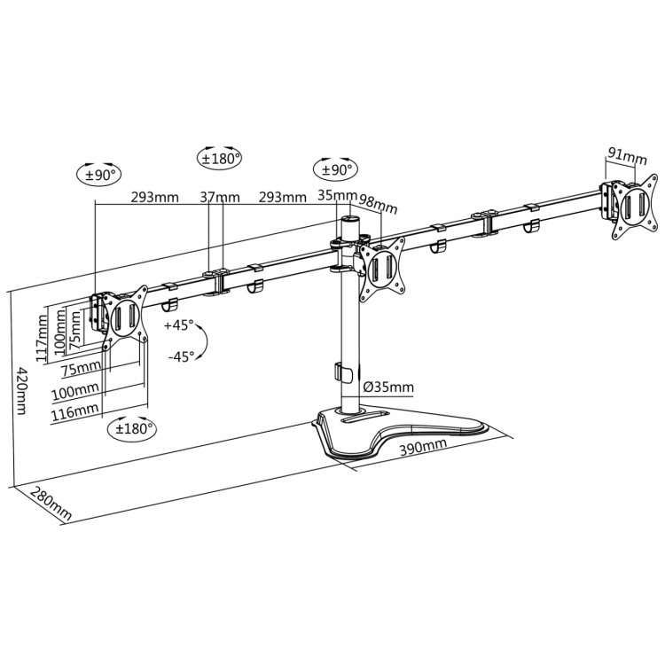 LogiLink Monitorställ/fot trippel 17-27 LogiLink Monitorställ/fot trippel 17-27