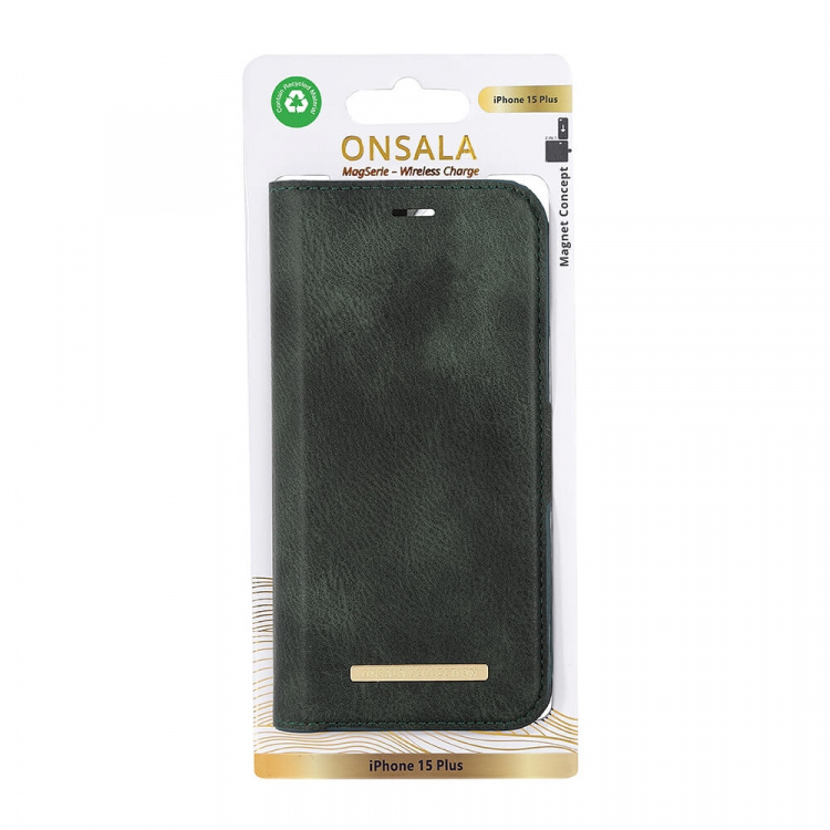 Onsala Wallet Case Eco 2 Card Slots MagSeries Mørkegrøn - iPhone 15 Plus