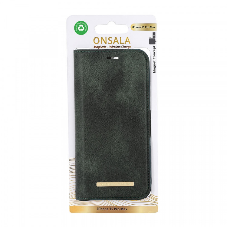 Onsala Wallet Case Eco 2 kortrum MagSeries Dark Green - iPhone 15 Pro Max