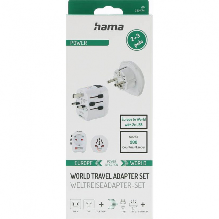 Hama Rejseadapter Verden Pro Light USB 3-ben