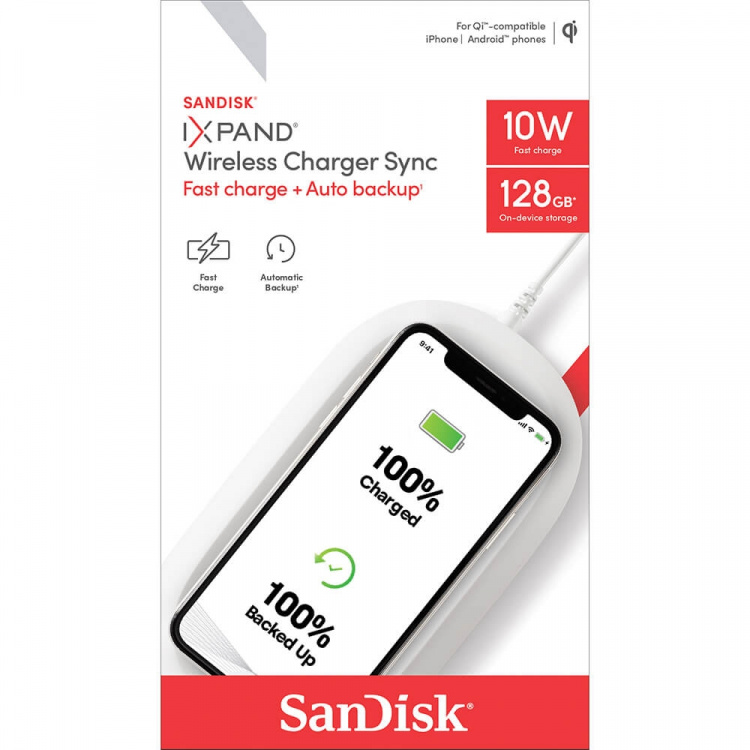 SanDisk iXpand 128GB Trådløs Lader & Synk SanDisk iXpand 128GB Trådløs Lader & Synk