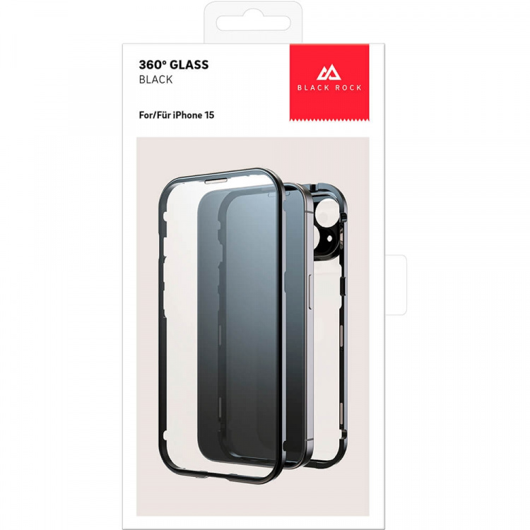 BLACK ROCK Cover 360° Glas Transp/Sort - iPhone 15