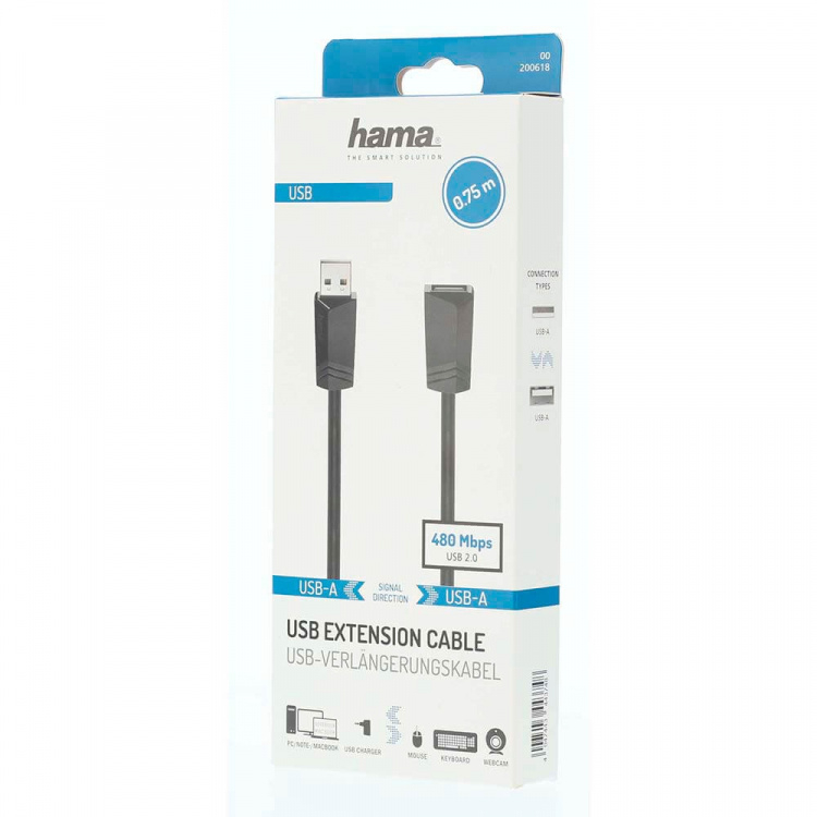 Hama USB Forlængerkabel 480 Mbit/s 0,75m Sort