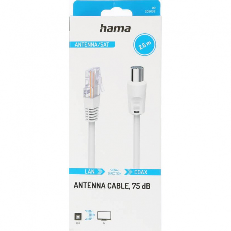 Hama Antennekabel 75dB Koaxialkontakt til RJ45-kontakt Hvid 2,5 m