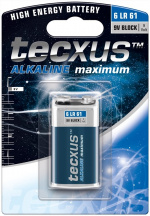 tecxus 6LR61/6LP3146/9 V Block batteri, 1 stk. blister alkaline mangan batteri, 9 V tecxus 6LR61/6LP3146/9 V Block batteri, 1 stk. blister alkaline mangan batteri, 9 V
