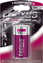 tecxus D (Mono)/HR20 genopladeligt batteri - 10000 mAh, 1 stk. blister Nikkel-metalhydrid batteri (NiMH), 1,2 V tecxus D (Mono)/HR20 genopladeligt batteri - 10000 mAh, 1 stk. blister Nikkel-metalhydrid batteri (NiMH), 1,2 V