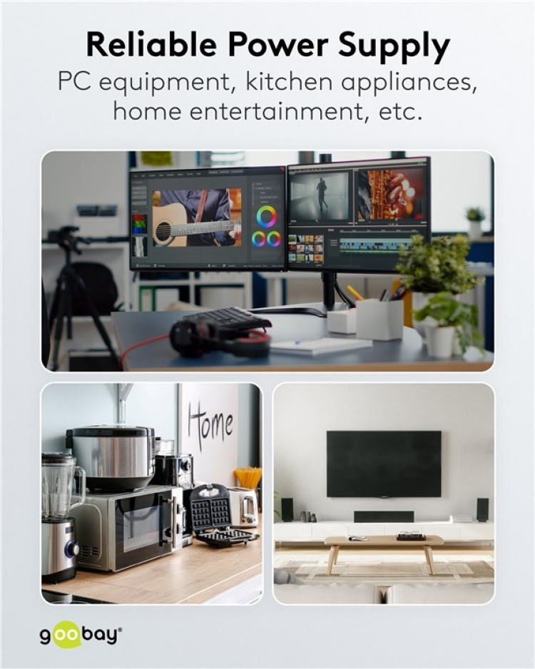 Goobay Stikdåse 6 udtag, 5 m, sort 6x sikkerhedshunstik