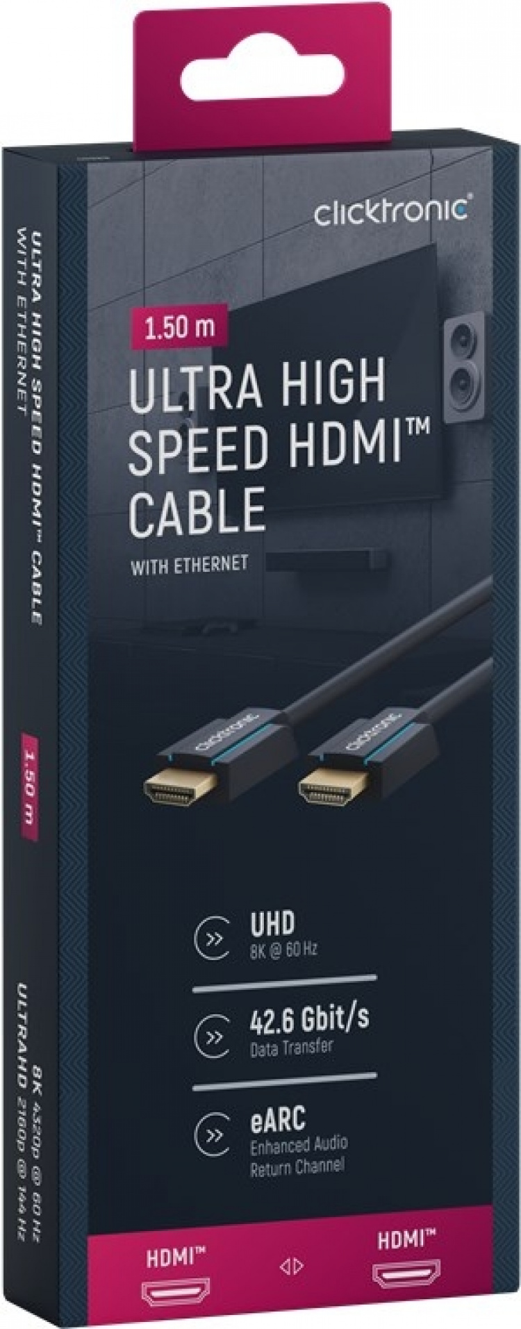 ClickTronic Ultrahøj hastighed HDMI™-kabel Premium-kabel | 1x HDMI™-stik 1x HDMI™-stik | 1,5 m | UHD 8K @ 60 Hz