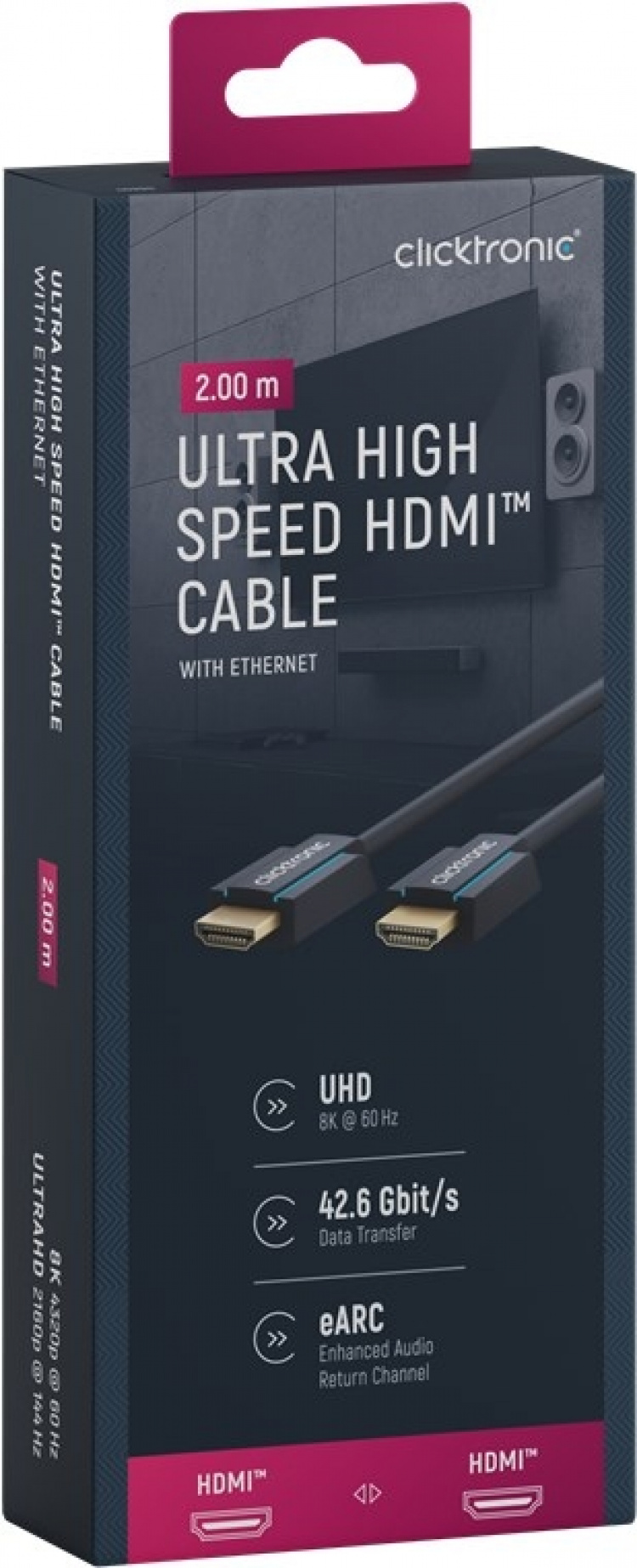 ClickTronic Ultrahøj hastighed HDMI™-kabel Premium-kabel | 1x HDMI™-stik 1x HDMI™-stik | 2,0 m | UHD 8K @ 60 Hz ClickTronic Ultrahøj hastighed HDMI™-kabel Premium-kabel | 1x HDMI™-stik 1x HDMI™-stik | 2,0 m | UHD 8K @ 60 Hz