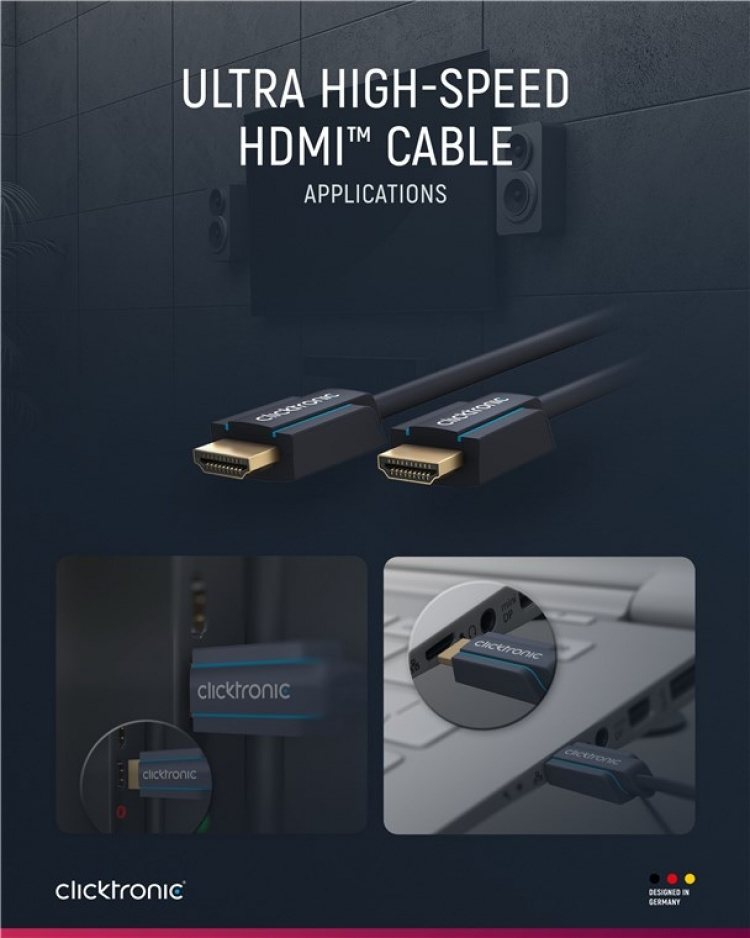 ClickTronic Ultrahøj hastighed HDMI™-kabel Premium-kabel | 1x HDMI™-stik 1x HDMI™-stik | 2,0 m | UHD 8K @ 60 Hz ClickTronic Ultrahøj hastighed HDMI™-kabel Premium-kabel | 1x HDMI™-stik 1x HDMI™-stik | 2,0 m | UHD 8K @ 60 Hz