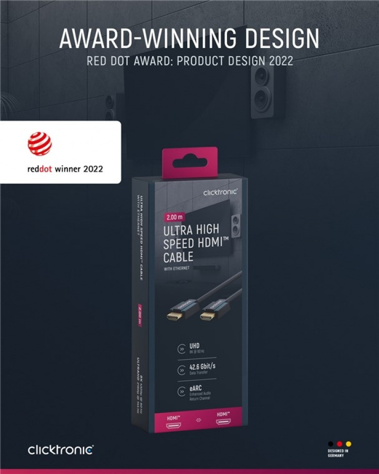 ClickTronic Ultrahøj hastighed HDMI™-kabel Premium-kabel | 1x HDMI™-stik 1x HDMI™-stik | 2,0 m | UHD 8K @ 60 Hz ClickTronic Ultrahøj hastighed HDMI™-kabel Premium-kabel | 1x HDMI™-stik 1x HDMI™-stik | 2,0 m | UHD 8K @ 60 Hz