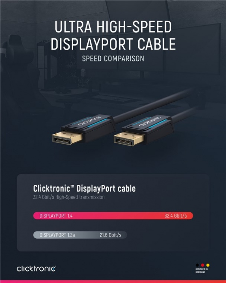 ClickTronic DisplayPort™-kabel Premium-kabel | 1x DisplayPort™-stik 1x DisplayPort™-stik | 1,0 m | UHD 8K @ 60 Hz ClickTronic DisplayPort™-kabel Premium-kabel | 1x DisplayPort™-stik 1x DisplayPort™-stik | 1,0 m | UHD 8K @ 60 Hz