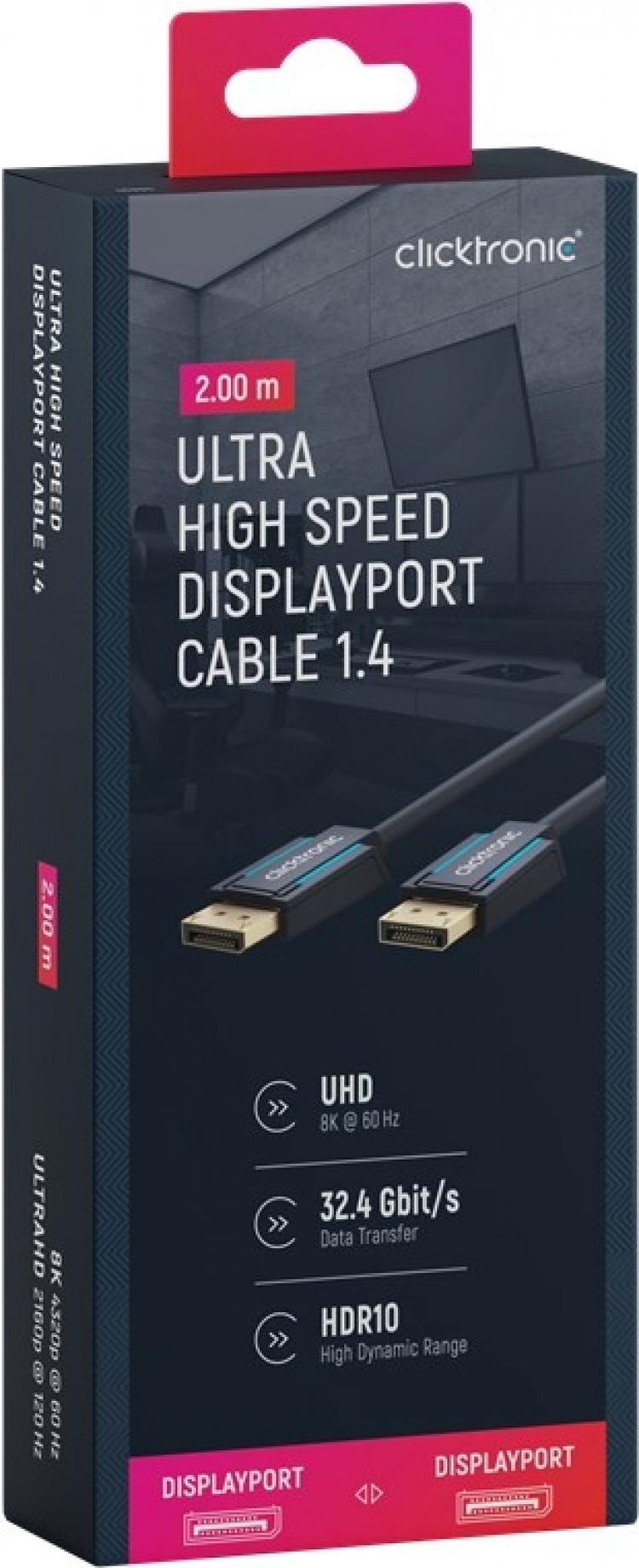 ClickTronic DisplayPort™-kabel Premium-kabel | 1x DisplayPort™-stik 1x DisplayPort™-stik | 2,0 m | UHD 8K @ 60 Hz ClickTronic DisplayPort™-kabel Premium-kabel | 1x DisplayPort™-stik 1x DisplayPort™-stik | 2,0 m | UHD 8K @ 60 Hz
