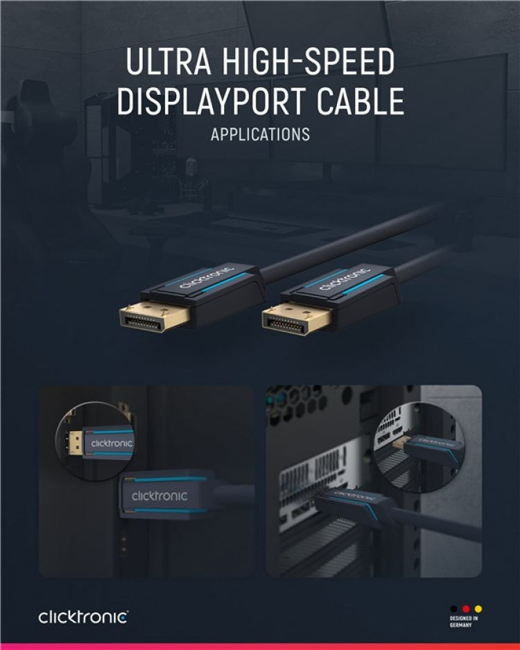 ClickTronic DisplayPort™-kabel Premium-kabel | 1x DisplayPort™-stik 1x DisplayPort™-stik | 3,0 m | UHD 8K @ 60 Hz ClickTronic DisplayPort™-kabel Premium-kabel | 1x DisplayPort™-stik 1x DisplayPort™-stik | 3,0 m | UHD 8K @ 60 Hz