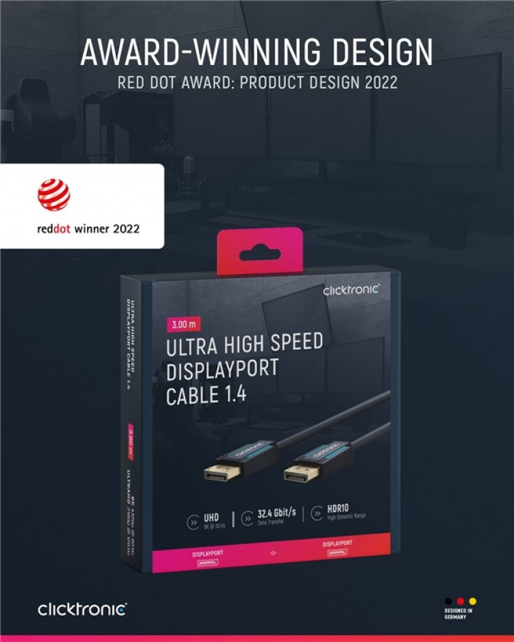 ClickTronic DisplayPort™-kabel Premium-kabel | 1x DisplayPort™-stik 1x DisplayPort™-stik | 3,0 m | UHD 8K @ 60 Hz ClickTronic DisplayPort™-kabel Premium-kabel | 1x DisplayPort™-stik 1x DisplayPort™-stik | 3,0 m | UHD 8K @ 60 Hz