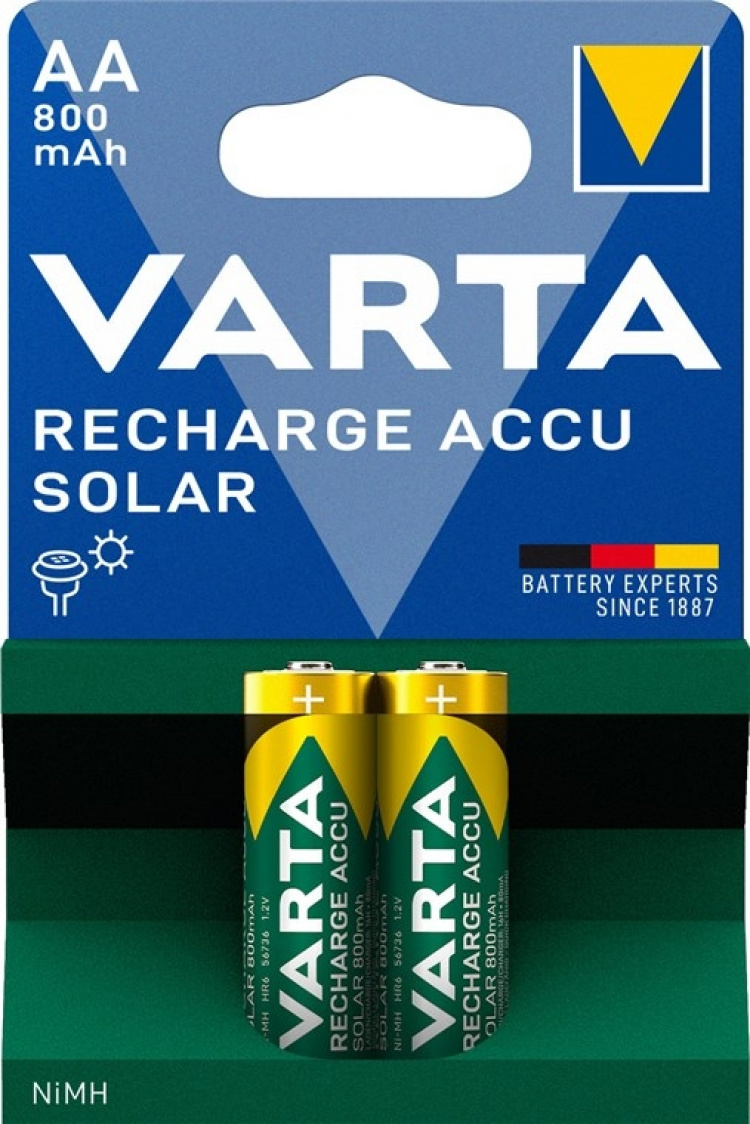 Varta AA (Mignon)/HR6 (56736) genopladeligt batteri - 800 mAh, 2 stk. blister Nikkel-metalhydrid batteri (NiMH), 1,2 V Varta AA (Mignon)/HR6 (56736) genopladeligt batteri - 800 mAh, 2 stk. blister Nikkel-metalhydrid batteri (NiMH), 1,2 V