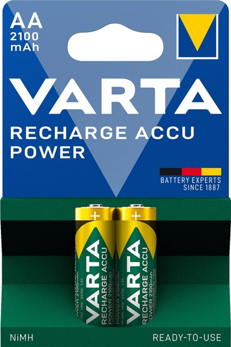 Varta AA (Mignon)/HR6 (56706) genopladeligt batteri - 2100 mAh, 2 stk. blister Low-selvafladning NiMH batteri (Klar-til-brug), 1,2 V Varta AA (Mignon)/HR6 (56706) genopladeligt batteri - 2100 mAh, 2 stk. blister Low-selvafladning NiMH batteri (Klar-til-brug), 1,2 V