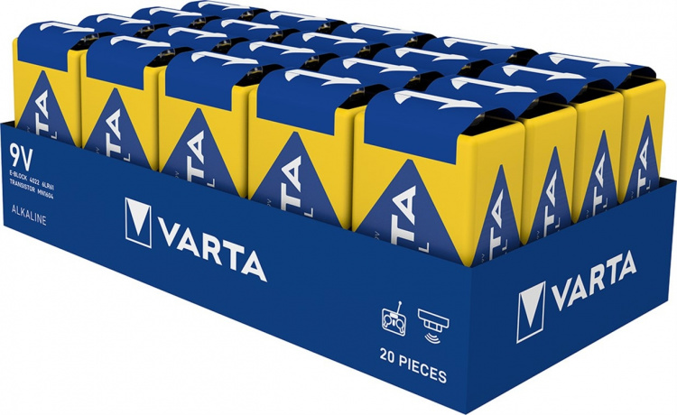Varta 6LR61/6LP3146/9 V Block (4022) batteri, 20 stk. æske alkaline mangan batteri, 9 V Varta 6LR61/6LP3146/9 V Block (4022) batteri, 20 stk. æske alkaline mangan batteri, 9 V