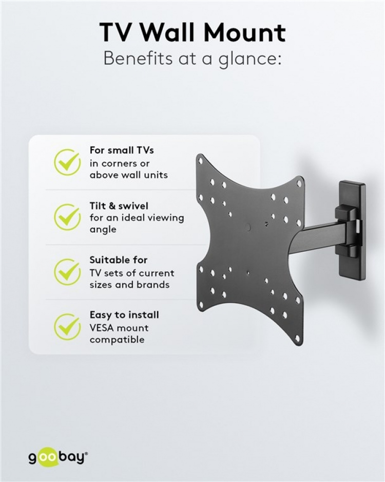 Goobay TV vægbeslag Basic FULLMOTION (S) til tv-apparater fra 23 til 42 tommer (58-107 cm), fuldt bevægeligt (drejelig og vippelig) op til 20 kg