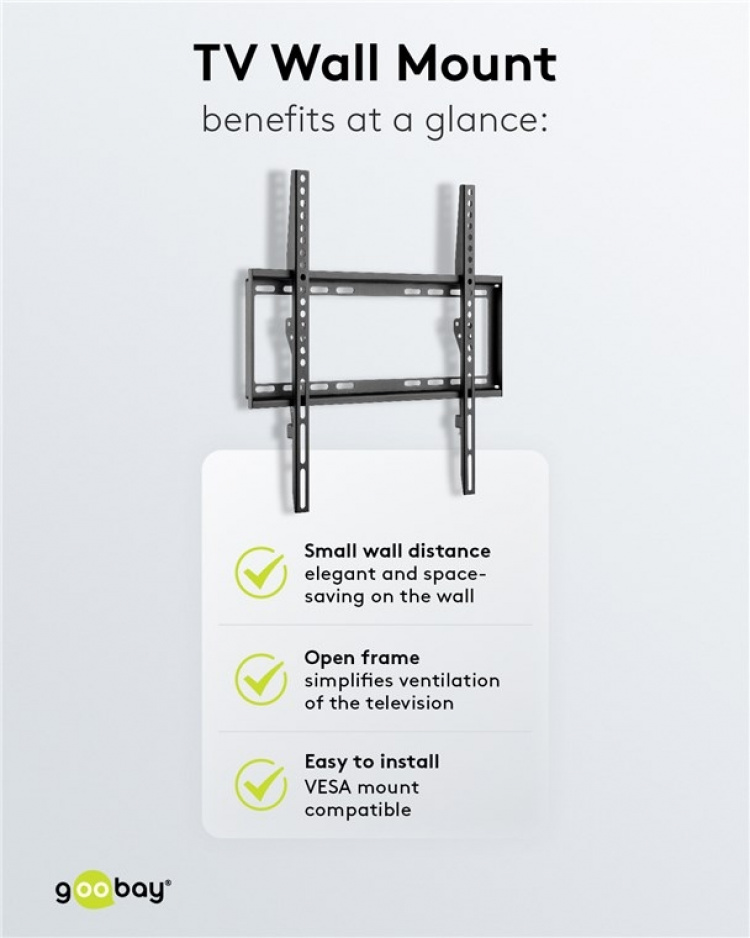 Goobay TV vægbeslag Basic FIXED (M) til tv-apparater fra 32 til 55 tommer (81-140 cm) op til 35 kg