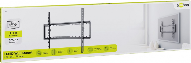 Goobay TV vægbeslag Basic FIXED (L) til tv-apparater fra 37 til 70 tommer (94-178 cm) op til 35 kg Goobay TV vægbeslag Basic FIXED (L) til tv-apparater fra 37 til 70 tommer (94-178 cm) op til 35 kg