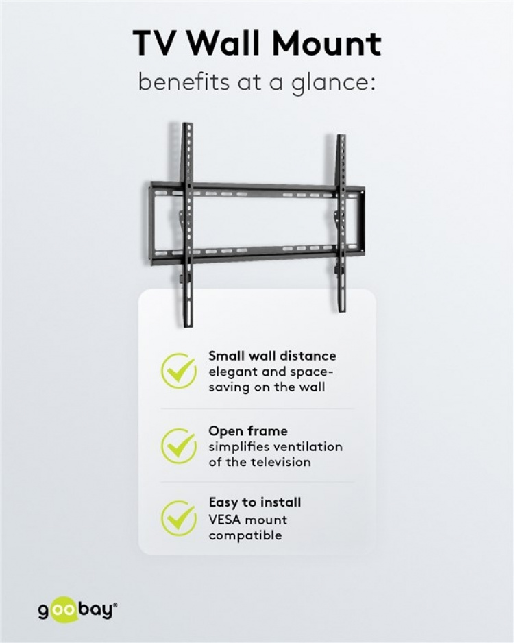 Goobay TV vægbeslag Basic FIXED (L) til tv-apparater fra 37 til 70 tommer (94-178 cm) op til 35 kg Goobay TV vægbeslag Basic FIXED (L) til tv-apparater fra 37 til 70 tommer (94-178 cm) op til 35 kg