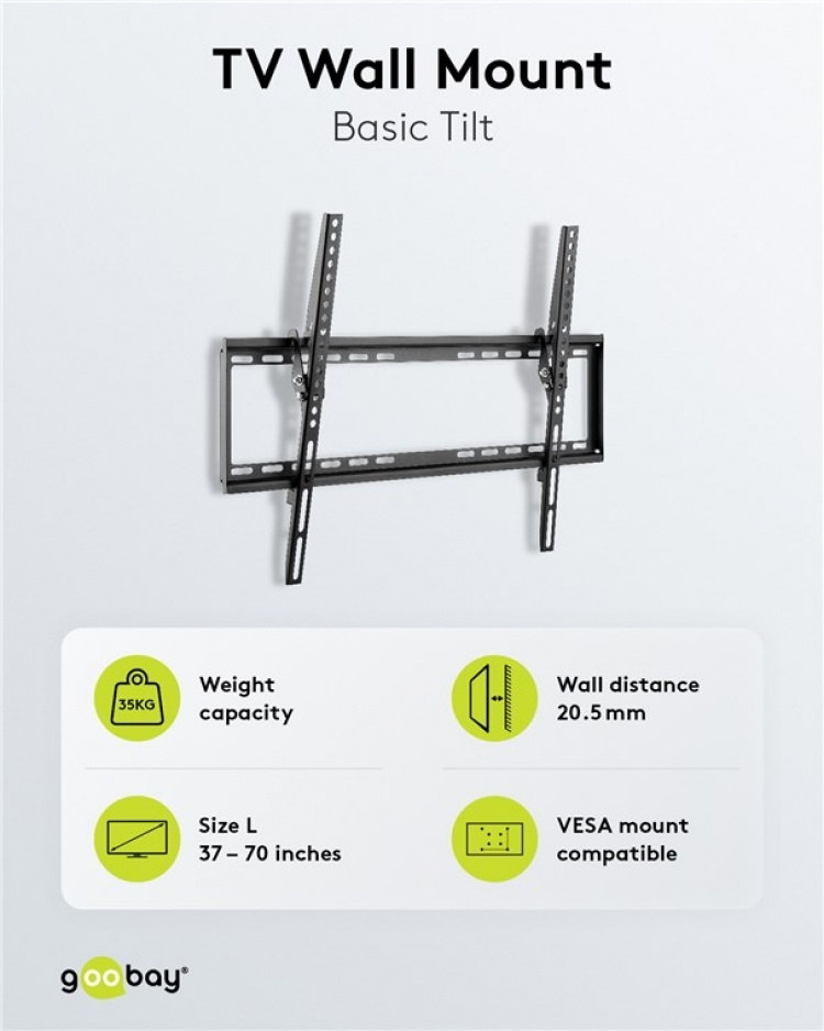 Goobay TV vægbeslag Basic TILT (L) til tv-apparater fra 94-178 cm (37 til 70 tommer), kan vippes op til 35 kg