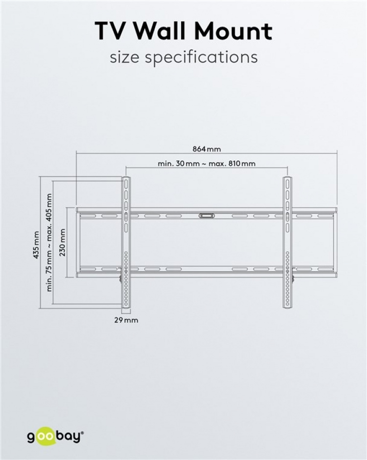 Goobay TV vægbeslag Basic FIXED (XL) til tv-apparater fra 43 til 100 tommer (109-254 cm) op til 75 kg