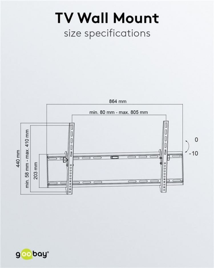 Goobay TV vægbeslag Basic TILT (XL) til tv-apparater fra 43 til 100 tommer (109-254 cm), kan vippes op til 75 kg Goobay TV vægbeslag Basic TILT (XL) til tv-apparater fra 43 til 100 tommer (109-254 cm), kan vippes op til 75 kg