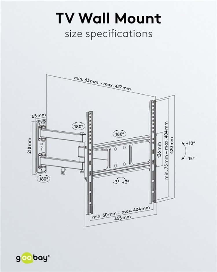 Goobay TV vægbeslag Basic FULLMOTION (M) til tv-apparater fra 32 til 55 tommer (81-140 cm), fuldt bevægeligt (drejelig og vippelig) op til 35 kg Goobay TV vægbeslag Basic FULLMOTION (M) til tv-apparater fra 32 til 55 tommer (81-140 cm), fuldt bevægeligt (drejelig og vippelig) op til 35 kg