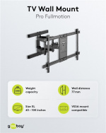 Goobay TV vægbeslag Pro FULLMOTION (XL) til tv-apparater fra 43 til 100 tommer (109-254 cm), fuld bevægelse (drejning og tilt) op til 60 kg Goobay TV vægbeslag Pro FULLMOTION (XL) til tv-apparater fra 43 til 100 tommer (109-254 cm), fuld bevægelse (drejning og tilt) op til 60 kg
