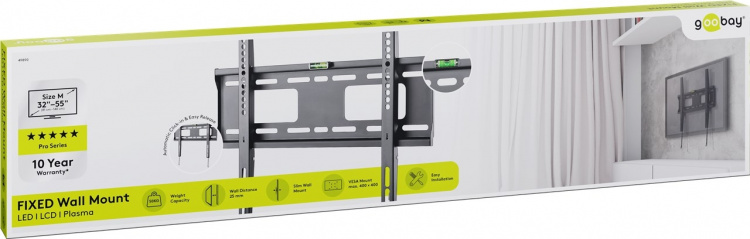 Goobay TV vægbeslag Pro FIXED (M) til tv-apparater fra 32 til 55 tommer (81-140 cm) op til 50 kg Goobay TV vægbeslag Pro FIXED (M) til tv-apparater fra 32 til 55 tommer (81-140 cm) op til 50 kg