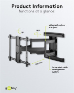 Goobay Tv-vægbeslag Pro FULLMOTION (L) wide Range til tv-apparater fra 37 til 70 tommer (94-178 cm), fuldt bevægelig (drejelig og vippelig) op til 70 kg Goobay Tv-vægbeslag Pro FULLMOTION (L) wide Range til tv-apparater fra 37 til 70 tommer (94-178 cm), fuldt bevægelig (drejelig og vippelig) op til 70 kg
