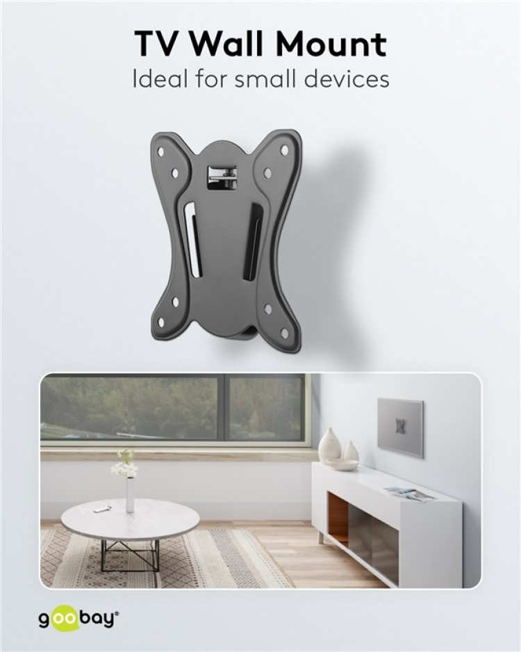 Goobay TV-vægbeslag Basic FIXED (størrelse S) til tv-apparater og skærme på mellem 23 og 42 tommer (58-107 cm) op til 25 kg Goobay TV-vægbeslag Basic FIXED (størrelse S) til tv-apparater og skærme på mellem 23 og 42 tommer (58-107 cm) op til 25 kg