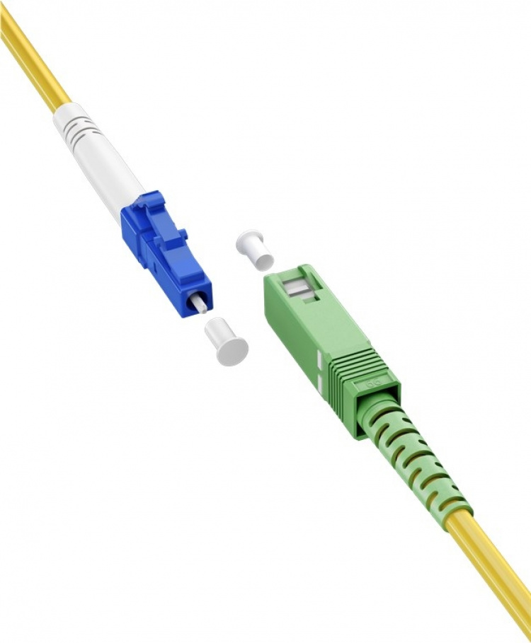 Goobay Lyslederkabel (FTTH), Singlemode (OS2) Yellow, gul (Simplex), 1 m fiberoptisk kabel, stik SC-APC (8°) > LC stik (UPC), halogenfri kabelkappe (LSZH)