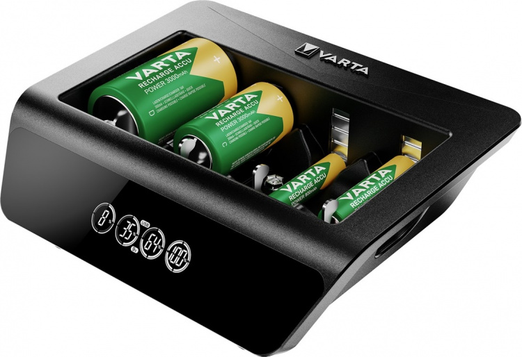 Varta LCD Universal Charger+ (type 57688) oplader 1x 9 V-batteri eller op til 4x AA-batterier, AAA-batterier, C- eller D-batterier (NiMH) samtidigt