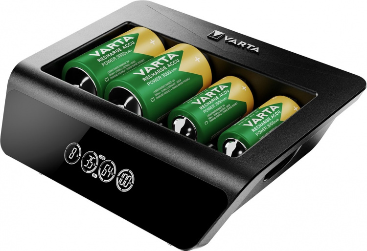 Varta LCD Universal Charger+ (type 57688) oplader 1x 9 V-batteri eller op til 4x AA-batterier, AAA-batterier, C- eller D-batterier (NiMH) samtidigt