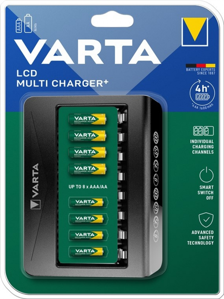 Varta LCD Multi Charger+ (type 57681) oplader op til 8x AA-batterier eller AAA-batterier (NiMH) samtidigt