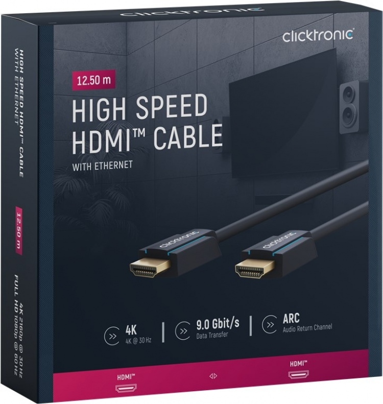 ClickTronic Højhastigheds HDMI™-kabel Premium-kabel | 1x HDMI™-stik 1x HDMI™-stik | 12,5 m | UHD 4K @ 30 Hz ClickTronic Højhastigheds HDMI™-kabel Premium-kabel | 1x HDMI™-stik 1x HDMI™-stik | 12,5 m | UHD 4K @ 30 Hz