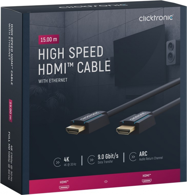 ClickTronic Højhastigheds HDMI™-kabel Premium-kabel | 1x HDMI™-stik 1x HDMI™-stik | 15,0 m | UHD 4K @ 30 Hz