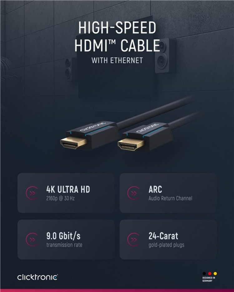 ClickTronic Højhastigheds HDMI™-kabel Premium-kabel | 1x HDMI™-stik 1x HDMI™-stik | 20,0 m | UHD 4K @ 30 Hz ClickTronic Højhastigheds HDMI™-kabel Premium-kabel | 1x HDMI™-stik 1x HDMI™-stik | 20,0 m | UHD 4K @ 30 Hz